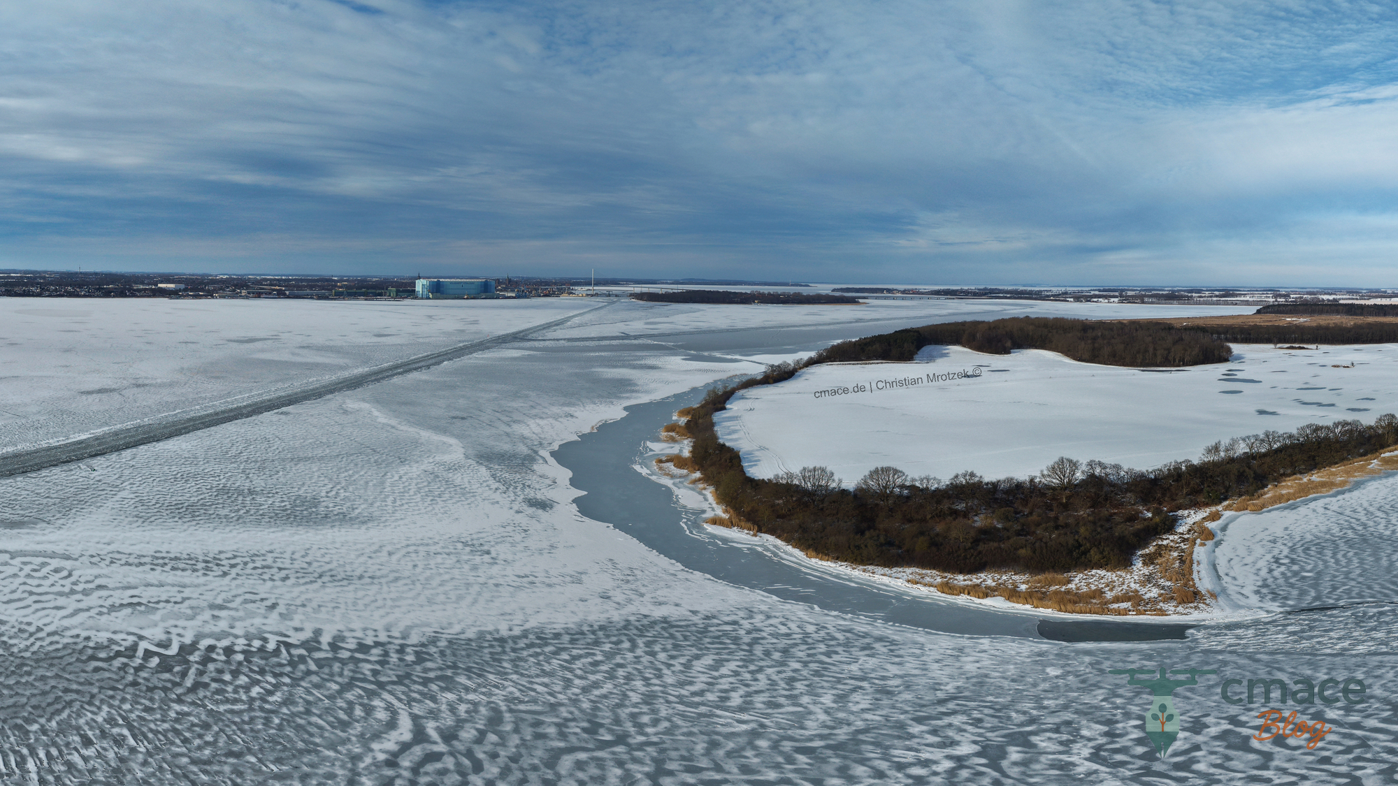 Drigge und Stralsund im winterlichen Hintergrund