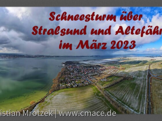 Schneesturm fegt über Stralsund und Altefähr im März 2023