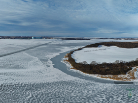 Drigge und Stralsund im winterlichen Hintergrund